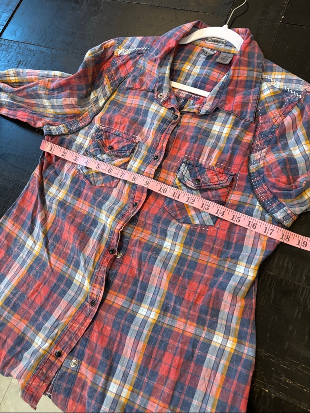 BKE Western Rocker Chic Plaid Button Up Shirt Colorful Medium Y2K - Picture 6 of 7